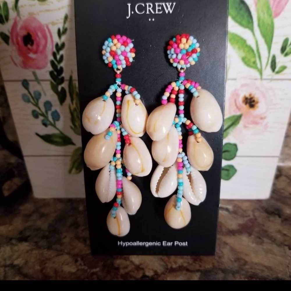 J.CREW Bead Shell Statement Earrings